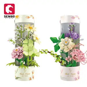 SEMBO BLOCK 611051 Fleur atelier blocs série Simulé fleur cône Portable Bouquet cadeau pour les filles 598pcs