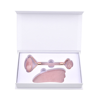 Rouleau de quartz rose en pierre de cristal rose naturel et grand corps gua sha pour le visage