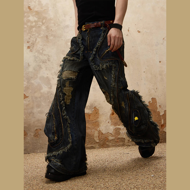 Diznew Custom 2024 Y2K Heavy Ripped Jeans - Baggy & Stylish