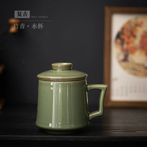 Retro Ceramics Bamboo Green <b>Tea</b> <b>Mug</b> With Lid Filter Three Piece Set Office Use - Product Image 2