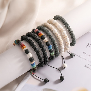 Wholesale Classic Lava Stone Beaded <b>Bangle</b> Trendy Colorful Stone Woven Bracelet <b>for</b> Party Anniversary - Product Image 1