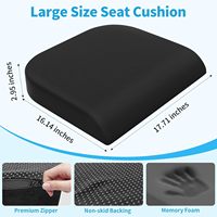 Grand coussin de siège ergonomique carré en mousse à mémoire de forme avec design orthopédique antidérapant pour soulager la sciatique et les douleurs au coccyx, lavable, noir