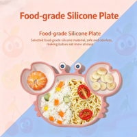 Assiette d'apprentissage pour bébé Jincy, forme de crabe mignonne, ventouse puissante, silicone de qualité alimentaire, sans BPA, compatible micro-ondes et lave-vaisselle