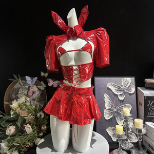 2026 Venta al por mayor: Bodysuits de cuero PU sexys para <span class=keywords><strong>mujer</strong></span>, disfraces de cosplay de <span class=keywords><strong>conejita</strong></span>, conjunto de lencería seductora con medias y control de firmeza - Product Image 2