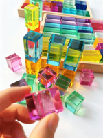 Jouets d'empilage Montessori pour enfants, blocs de construction en acrylique arc-en-ciel, mini blocs colorés en lucite, cubes transparents en bois
