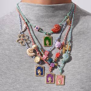 Kalung mata jahat kulit tali warna-warni antik kalung Tarot manik-manik tangan <span class=keywords><strong>Hamsa</strong></span> gaya Boho untuk wanita - Product Image 1