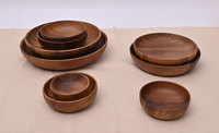 Assiettes rondes en bois, plateaux de service en bois pour le petit-déjeuner, assiettes à dîner pour restaurant occidental, assiettes à dessert et à collation
