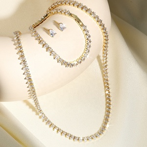 Wholesale Fashion Luxury <b>Copper</b> Christian Zircon Wedding Jewelry Set Women Long Tassel Necklace Earrings Pageants Brides Gift - Product Image 1