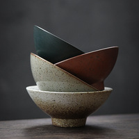 Bol à riz en céramique blanche rétro fait main de style japonais, vintage, sur pied, pour usage domestique, couleur sous glaçure, grande capacité