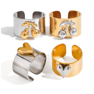 Heart Shape Stainless Steel <b>Ring</b> Gold <b>Silver</b> Color Block Unisex Fashion Jewelry Party Accessory - Product Image 5