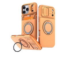 Coque de téléphone portable TPU pour 17 Pro Max, design blindé, anti-chute, fenêtre coulissante pour objectif, porte-cartes deux-en-un, rotation à 360 degrés