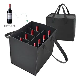 价格合理的黑色或定制的可重复使用的毛毡葡萄酒储物手提袋，带圣诞节手柄