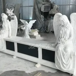 Atacado preço duplo pente pedra de cabeça estátuas do cimeiro mármore natural estátua de anjo para venda