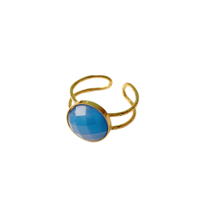 Bague de mode plaquée or en acier inoxydable 316L avec pierre bleue, style manchette, bijou ajustable - Product Image 2