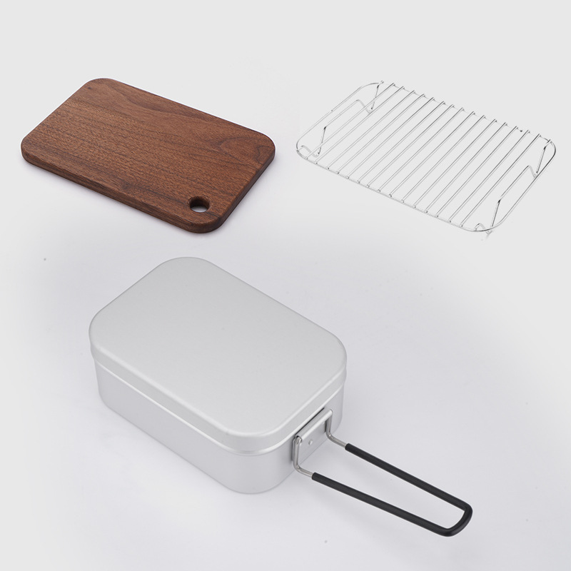 [1.4L Silver Lunch Box with Walnut Wood Steamer Rack] Set