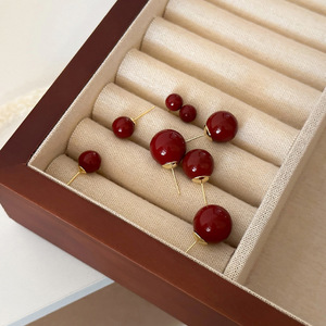 <b>Silver</b> Needle Red Synthetic Pearl <b>Ball</b> Stud <b>Earrings</b> Wholesale Dainty Red Enamel Elegant <b>Earrings</b> for Women - Product Image 1