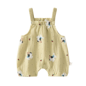Combinaison d'été pour bébé fille en coton gaze, fine, à imprimé floral, avec étiquette, pour nourrissons - Product Image 5