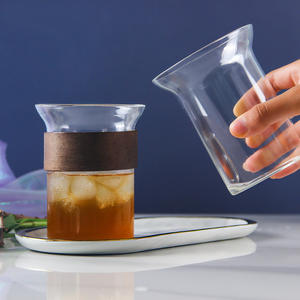Tazza di caffè in vetro a bocca larga con manicotto in legno di noce Anti-scottatura per <span class=keywords><strong>bicchieri</strong></span> d'acqua caldi e freddi - Product Image 5
