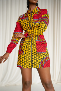 Mini robe cargo imprimée africaine Ankara Robe veste à manches longues Robe en coton imprimé <span class=keywords><strong>cire</strong></span> pour la nouvelle saison - Product Image 6