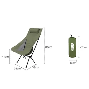Outdoor Camping High Back dobrável Lua Cadeira Dobrável Metal Portátil Piquenique Cadeira com Bolsa de Transporte para Camp Viagem Praia Caminhadas
