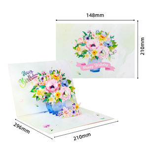 Carte de vœux 3D Pop Flower Basket Joyeux anniversaire, faite à la main, personnalisée, papillon surprise, boîte cadeau en papier cartonné, enveloppe découpée au laser - Product Image 6
