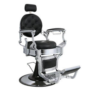 Lujosa Silla de peluquero hidráulica dorada, Silla De <span class=keywords><strong>Barberia</strong></span> Profesional de cuero para peluquería negra, muebles de tienda para hombres - Product Image 5