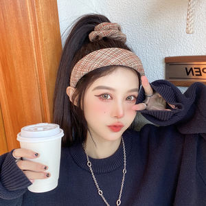 Kalın saç elastik bant aksesuarları seti tığ işi keten büyük toka yastıklı örgü tüvit geniş bantlar - Product Image 5