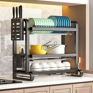 Organizer rak dapur Multi lapisan, rak penyimpanan piring dan mangkuk dapur multifungsi.