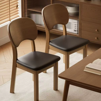 Chaise de salle à manger en bois massif, design rétro nostalgique, sensation de luxe léger, revêtement en cuir, dossier à mortaise et tenon, style vintage