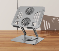 Support de table pliable portable à rotation 360° pour tablettes PC et ordinateurs portables, support réglable pour ordinateur portable avec deux ventilateurs de dissipation thermique