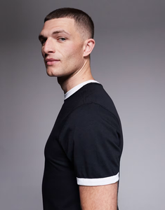 T-shirt da uomo slim fit in cotone premium pesante color block 2026, modello Ringer, blu navy e bianco, aderente per muscoli, per uomo - Product Image 4