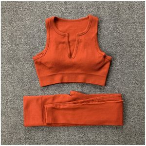 Leggings côtelés de Yoga pour femmes, tenue de sport, 2 pièces, short d'entraînement, de Fitness, taille haute, sans couture - Product Image 5