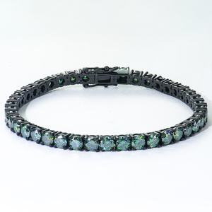 สร้อยข้อมือเทนนิสโมอิสซาไนต์สีเขียวสดใสคุณภาพสูง ขนาด 4 มม./7 นิ้ว เงินแท้ 925 ชุบโรเดียม สีทองดำ ของขวัญสำหรับงานปาร์ตี้ - Product Image 1