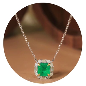 สร้อยคอทองคำแท้ 18K ประดับมรกตสีเขียวสดใส 1 กะรัต รุ่น Xinfly Au750 Zambia Vivid Green ดีไซน์หรูหรา น้ำหนัก 0.17 กรัม - Product Image 1