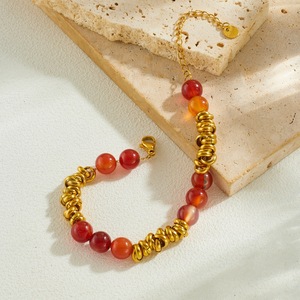 Fashion Gold Plated <b>Red</b> Resin Beaded Chain <b>Bracelet</b> Zinc Alloy Unisex Jewelry B1971 - Product Image 3