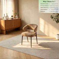 Silla de Comedor OKAY al por Mayor, Estilo Japandi Wabi Sabi, Silla de Comedor Tipo Tubo con Tela Suave Boucle Teddy y Asiento con Resorte de Bolsillo