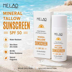 Crème solaire minérale OEM naturelle à marque privée, hydratante, au suif <span class=keywords><strong>de</strong></span> bœuf nourri à l'herbe, SPF50, sans <span class=keywords><strong>nano</strong></span>-<span class=keywords><strong>oxyde</strong></span> <span class=keywords><strong>de</strong></span> <span class=keywords><strong>zinc</strong></span> - Product Image 1