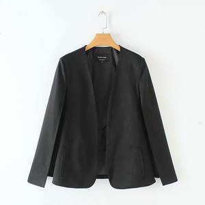 Blazer da <span class=keywords><strong>Donna</strong></span> ZA Tinta Unita con Scollo a V Nero Bianco per Ufficio Giacca Casual da <span class=keywords><strong>Donna</strong></span> con Design a Maniche Divise e Cappuccio Aperto - Product Image 2