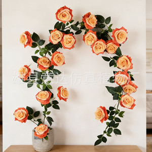 Rose artificielle en soie Ita, branche unique, jaune, pour décoration murale de mariage - Product Image 2