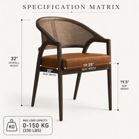 Fauteuil de salle à manger en chêne massif avec dossier en rotin courbé et assise en cuir, style vintage français, chaise pour hôtel et restaurant