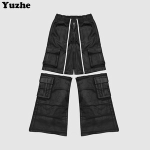 Celana Kulit Pria Model Terbaru OEM Black Cargobelas, Desain Kustom, Kasual, Pinggang Sedang, Ritsleting, Bergaya, Dapat Dilepas - Product Image 2