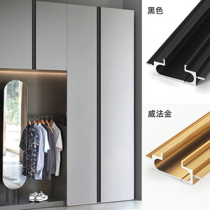 Aluminum Alloy Wardrobe Door Concealed Handle Black And Gold Finish Double Damper Track For Furniture Cabinet Hardware - Product Image 1