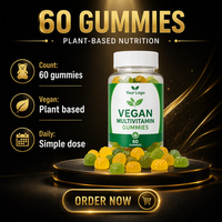 Gommes multivitaminées végétaliennes à base de plantes, 60 unités, saveur naturelle de fruits, pour adultes