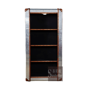 OEM ODM aviador Loft Industrial estantería antiguo tronco aluminio 4 niveles ratán madera estantería hogar Oficina librería - Product Image 5