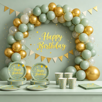 Vaisselle de fête vert sauge la plus vendue, décorations d'anniversaire estampées à chaud, assiettes, gobelets et serviettes en papier jetables