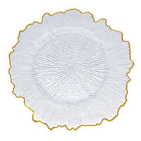 Assiette transparente en plastique acrylique de 13 pouces, couleur or rose, avec bord doré, réutilisable pour mariage, fête, dîner, steak, fruits