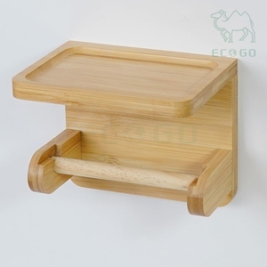 Modern Bamboo Bathroom Organizer Wall Mounted Storage Display <b>Racks</b> Rolling Toilet Paper Holder Stand - Product Image 2