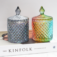 Pot à bougie en verre prismatique avec couvercle en verre décoratif, 140 ml, 300 ml, 550 ml, logo personnalisé