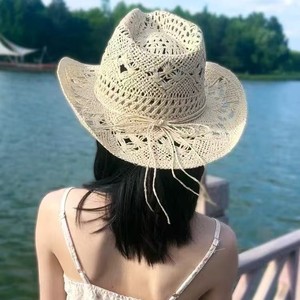 Hollowed Out Hand Woven <b>Straw</b> <b>Hat</b> Breathable Sunshade Beach Fedora Female Adult Yiwu Bamboo Fiber MZ25-985 - Product Image 5