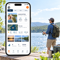 Développement d'une application de pêche en plein air personnalisée pour iOS et Android avec enregistrements des lieux de pêche, des enregistrements des prises, des données météorologiques LionCreate
